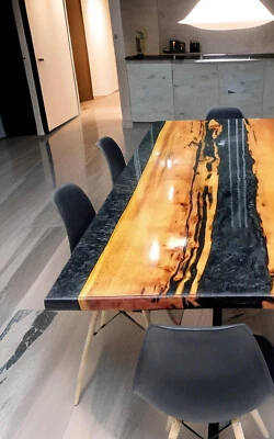 Epoxy Resin Acacia Wooden Handmade Art Center Dining & Cafeteria Table Furniture - Image 1 of 4