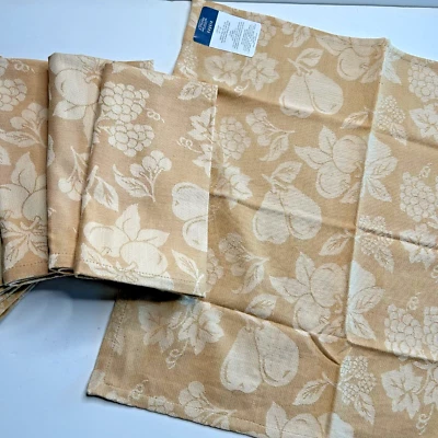 JCPenny Home Cloth Napkins Set of 6 Gold Harvest Fruit Damask Cotton Fabric NEW - Image 1 of 4