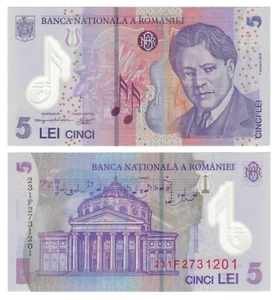 Romania 5 Lei (1 January 2018/2023) - Polymer/Enescu/Flowers/p118k, B287c UNC - Picture 1 of 3