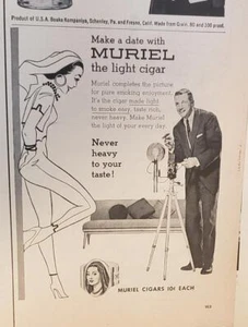 Lot of 2 Vintage 1957 Muriel  Cigar Print Ads Ephemera  Wall Art Decor  - Picture 1 of 2