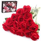 15Pcs Artificial Roses Velet Real Touch Single Stem Fake Blossom Roses Red 15P