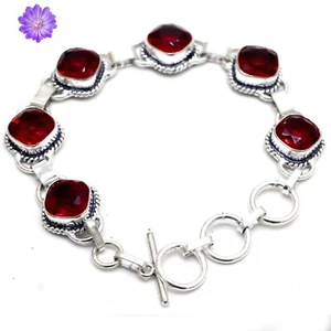 Roter Granat Edelstein 925 Sterlingsilber Armband Handarbeit Schmuck Armband 7"-8" - Bild 1 von 3