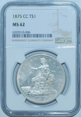 1875 CC NGC MS62 Type 1 Reverse Carson City Trade Silver Dollar Cover