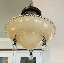 Vintage Art Deco Semi Flush Glass Ceiling Light Fixture Restored