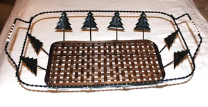 "CESTA DE ÁRBOL DE NAVIDAD VERDE RATÁN DE METAL RETORCIDO Y TEJIDO DOS MANIJAS 17 x 9,5""" - Imagen 1 de 6