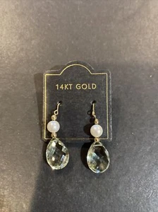 14k Yellow Gold Topaz Pearl Drop Dangle Earrings - Picture 1 of 6