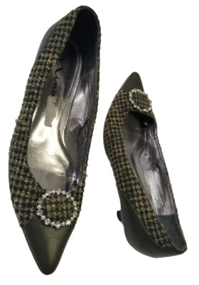 Zapato Nina Punta Punta Mujer 10M Verde Tweed Estilo Negocios Joyas Imitación Envejecidas Foto 1 de 4