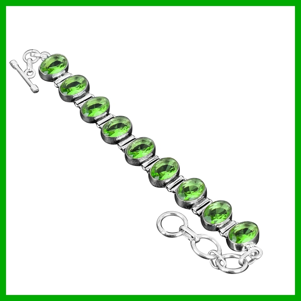 Pulsera Ovalada Cadena de Piedras Preciosas Amatista Verde Art Deco Joyería Plata de Ley 925 Foto 1 de 4