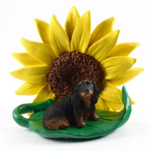 Dachshund Sunflower Figurine Black Long - Picture 1 of 2