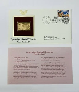 Legendäre Fußballtrainer Vince Lombardi Ersttagsausgabe 22 kt Gold Replika  - Bild 1 von 4