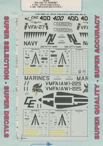 Calcomanías 1/48 SuperScale F-18A F/A-18D Hornet VFA-27 F-18D VMFA AW-225 48-502 - Imagen 1 de 1