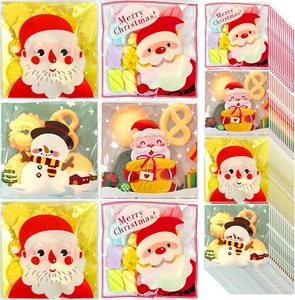300Pcs Christmas Cellophane Bags Christmas Cookie Bags Self Adhesive Goodie Bags - Picture 1 of 7