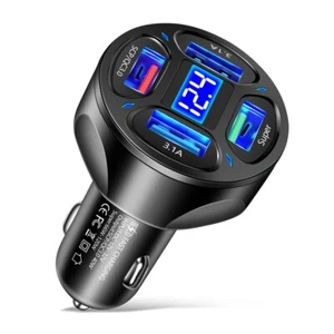1x 4-USB Car Charger 66W Fast Charger Adapter Quick Charge 4.0 With LED Display - Picture 1 of 10
