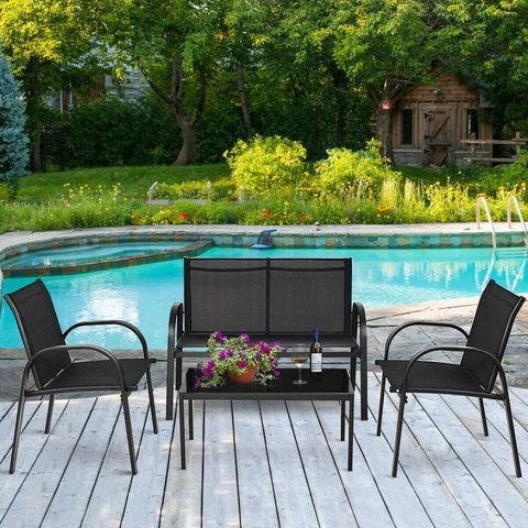 4-Piece Patio Furniture Set Sofa Coffee Table Steel Frame Garden Deck, 1 Person Cover