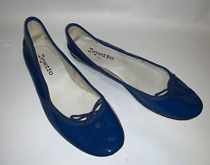 Repetto Cendrillon Blue Lacquer Ballerina Ballet Flats Slip On Size 39.5