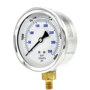 Flüssigkeitsgefülltes Manometer mit unterer Halterung und 4" Zifferblatt, 0-5000 PSI, 1/4" SteckerNPT - Bild 1 von 7