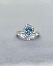 1.42 Ct Pear Cut IGL Certified Aquamarine & Diamond Wedding Ring 14K White Gold