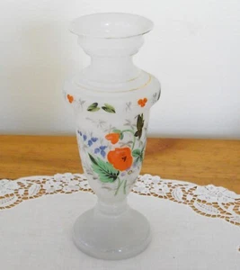 Vintage Bristol Frosted Glass 9" Vase Orange Flowers & Butterfly ~ - Picture 1 of 13