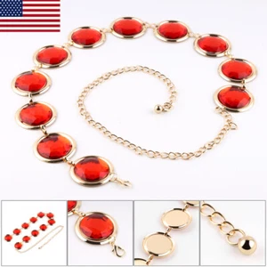 Red Mirror Waist Chain Belt Agate Crystal Decor 115cm Women's Fashion Accessory - Picture 1 of 10