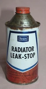 VINTAGE COLLECTIBLE CONE TOP TIN CAN SEARS RADIATOR LEAK-STOP  NO 28-773  FULL - Bild 1 von 4