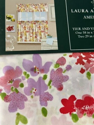 Laura Ashley Nuevo Juego de Cortinas Amelie 3 Piezas Nivel y Cenefa Floral Foto 1 de 4