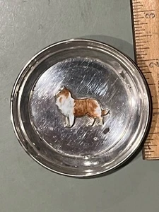 c.1900 enameled sterling silver Border Collie dog dish 2.75”  Udall Ballou - Picture 1 of 3