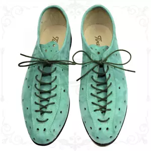 SCARPE DA PASSEGGIO in Camoscio Verde Moda Vintage Made in Italy Shoes Suede - Imagen 1 de 5