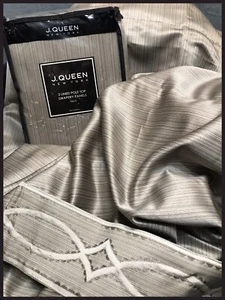 J. Queen New York Deco Pole Top Drape Window Panels Silver NEW - Picture 1 of 9