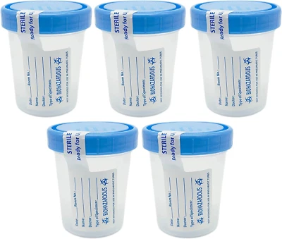 MEDICAL SALES SUPPLY Sterile Specimen Cups with Lids: 4Oz Transparent Urine Collection Cup with Leak-