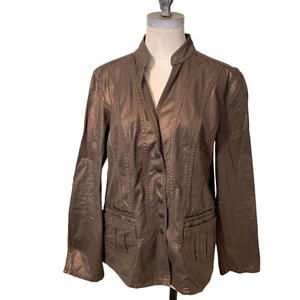 Coldwater Creek Women Jacket Brown Metallic Button Up Jacket Size 10 - Picture 1 of 13