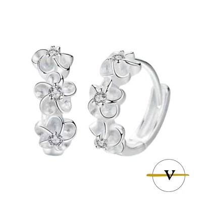 ORECCHINI DONNA ARGENTO 925 CON FIORI E ZIRCONI COLORE DIAMANTE DI 1,5 CM - Immagine 1 di 4