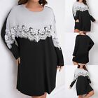 Casual Plus Size Women's Long Sleeve Lace Loose TShirt Dresses with Stitching