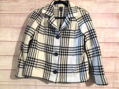 Chaqueta Gap Peacoat para mujer mediana negra blanca a cuadros corta abrigo de lana bolsillos Foto 1 de 3