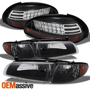 Fits 97-03 Grand Prix Black Bezel Headlights Replacement + LED Black Tail Lights - Picture 1 of 10