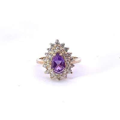 Sterling Placcato Oro 18mm Creato IN Laboratorio Bianco Zaffiro & Ametista Halo - Immagine 1 di 4