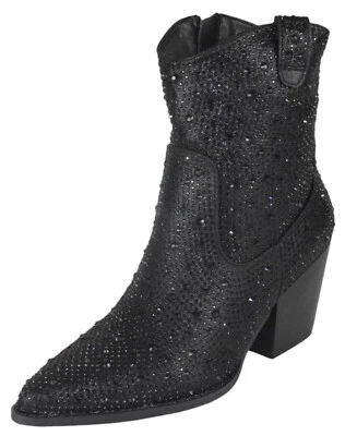 Top Moda Mujeres Botines Tacones Altos Bling Brillo Botines Vaquero NÁPOLES1 Negro Foto 1 de 3
