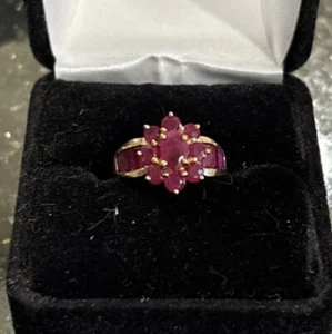 10k Gold Ruby Cluster Ring Size 4.75 July Birthstone  - Picture 1 of 11