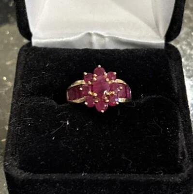 10k Gold Ruby Cluster Ring Size 4.75 July Birthstone  - Image 1 of 4