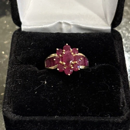 10k Gold Ruby Cluster Ring Size 4.75 July Birthstone  - Image 1 of 4
