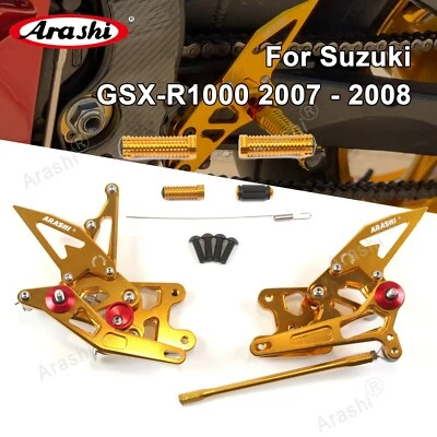 Footrest Rearsets Foot Pegs Pedals For Suzuki GSXR1000 2007 2008 GSXR- 1000 GOLD - Image 1 of 4