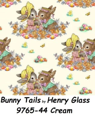Bunny Tails Easter cotton Quilt fabric Henry Glass 9765-44 Rabbit Motif on Cream - Image 1 of 4