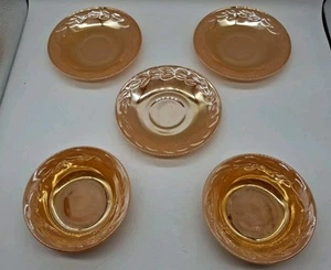 Fire King Pfirsich Glanz Ofengeschirr Set 2 5" Schüsseln und 3 5 3/4" Teller Made in USA - Bild 1 von 13