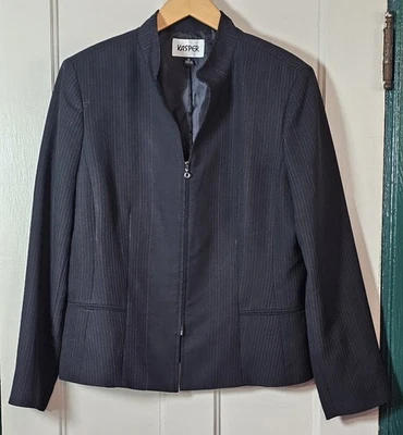 Chaqueta KASPER Para Mujer 14 Negra Roja Rayas Cremallera Jefe Niña Informal Preppy City Foto 1 de 4