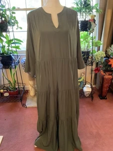 Chicos Maxikleid olivgrün Größe 1,5 (10) 3/4-Arm V-Ausschnitt weiter voller Rock - Bild 1 von 7