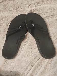 TEVA Flip Flops Ladies Well Worn Dog Walk Hike Soft Squishy Black Size 8 Sandals - Picture 1 of 10