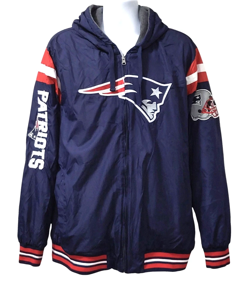 Jaqueta Bombardeiro Reversível New England Patriots Masculina Tamanho 2XL Azul/Vermelho Poliéster - Imagem 1 de 4