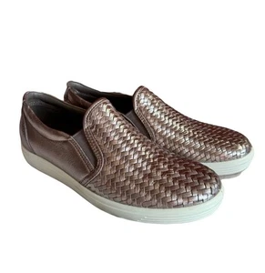 Women's Ecco Soft 7 Metallic Bronze Leather Woven Slip On Shoes, EU38 US 7-7.5 - Picture 1 of 12