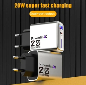 EU 2 Pin USB + PD Plug Adapter Fast Charger Europe Adaptor iPhone Samsung - Picture 1 of 5