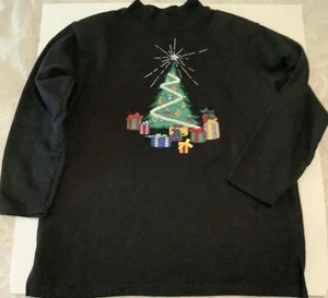 Women’s Christmas Tree Black Sweatshirt Ugly Sweater Size Large 1990’s - Picture 1 of 7