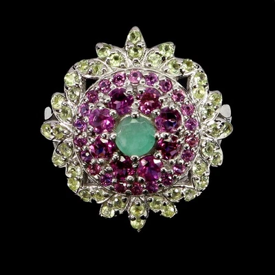 925 Sterlingsilber Ring Rund Smaragd Peridot Rhodolith Natur Edelstein Größe 9 - Bild 1 von 4